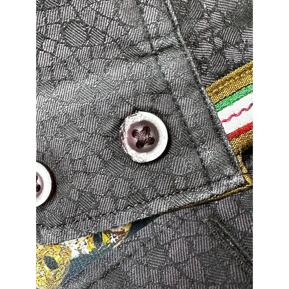 Robert Graham Mens L Button Up Shirt Flip Cuff Mask Print Classic Fit - Picture 11 of 12